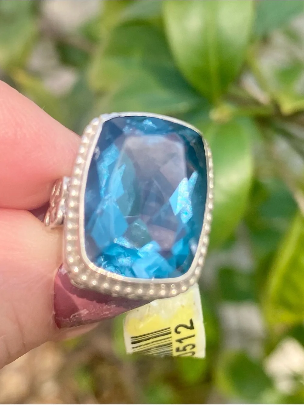 Sterling Silver Ring with Cushion Blue Topaz Gemstone